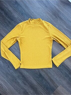 Olivia Rae Ribbed Mock Neck Long Sleeve Top in Mustard Yellow